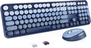 Combo Nowlike Retro Typewriter 2.4GHz Wireless Keyboard & Mouse Full-Size Blue - Picture 1 of 17