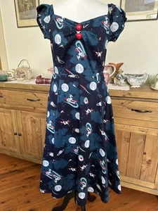 Collectif Sz 12 Green Atomic Space Swing Dress Retro Vintage Style Rockabilly - Picture 1 of 10