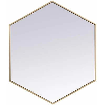 Maklaine Modern 32" x 38" Hexagonal Metal Frame Mirror in Brass - Image 1 of 4