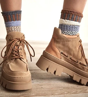 Botas Free People Dawn Hiker Bronceadas Gamuza Cuero Borde Suela con Cordones NUEVAS 9.5 Foto 1 de 4