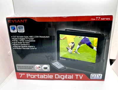 Eviant T7 7" Portable LCD Digital TV 7" AC Adaptor Remote External Antenna - Image 1 of 4