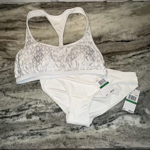 MICHAEL KORS BIKINI - Racerback Foil MK Logo Top Low Rise Bottom Sz Large L NEW - Picture 1 of 20