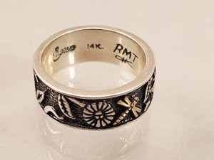 ANILLO FLORAL CAROLYN POLLACK RMT RODERICK TENORIO 14K Y PLATA ESTERLINA TALLA 8 - Imagen 1 de 4