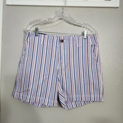 Pantalones Cortos Informales Gap Púrpura Azul Rayas Algodón Chino 5" Tiro Medio Para Mujer Talla 8 Foto 1 de 4