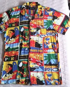 Camisa Hawaiana Reason Clothing Para Hombre XL Delgada Caribe América del Sur Arte Gráfico - Imagen 1 de 8