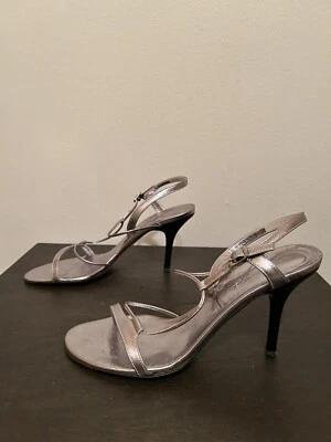 Via Spiga Silver 4” Stiletto Strappy Sandals, Sz 9 - Image 1 of 4