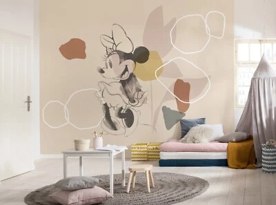 Minnie Mouse wallpaper 3.5x2.8 m baby girl beige bedroom wall mural Disney - Image 1 of 4