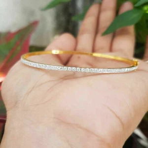 Brazalete brazalete para mujer con acabado de oro amarillo de 14 quilates de 4,0 quilates corte redondo diamante simulado - Imagen 1 de 5