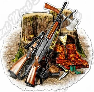 Hunting Gear Hunter Gun Shotgun Axe Fishing Car Bumper Vinyl Sticker Decal 4.6" - Picture 1 of 1