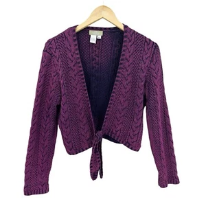 THE TERRITORY AHEAD Sweater Womens MP Purple Open Cropped Cardigan Tie Knot T230 - Picture 1 of 5