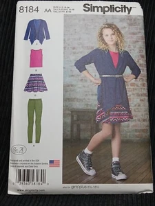 SIMPLICITY 8184 GIRL'S SIZE 8-16 SKIRT, LEGGINGS, TOP, CARDIGAN SEWING PATTERN - Picture 1 of 5