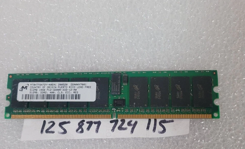 512MB 1RX8 SINGLE-SIDED 9CHIPS  DDR2-400 PC2-3200R ECC Reg Server Memory - Image 1 of 1