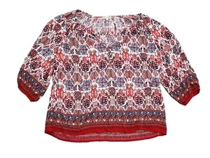 Artisan Ny Blouse Womens Plus Size 1x Memorial Day Red White Blue V Neck 3/4 - Picture 1 of 6