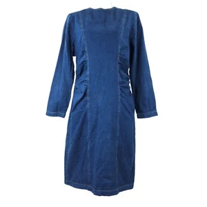 Vintage Denim Dress Modest READ SIZE 13/14 Long Sleeve Y2K 80s 90s Dark Wash - Picture 1 of 17