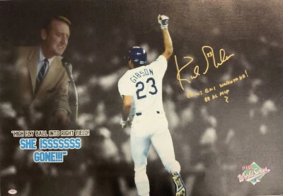 KIRK GIBSON DODGERS SIGNED 22X32 CANVAS "88 WS GM 1 WALK OFF HR MVP" PSA AI33525 - Image 1 of 4