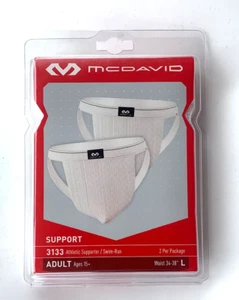 NEW McDavid Athletic Jockstrap Supporter 2 Pack White Size L Thin Waist 34-38 - Picture 1 of 2
