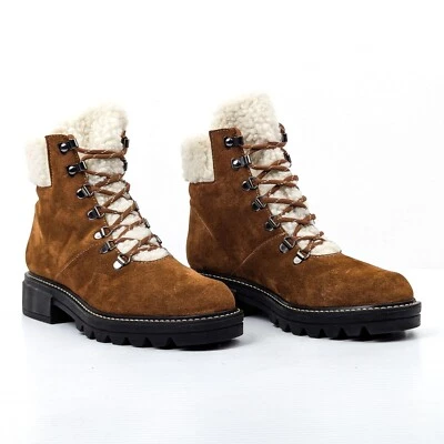 Bernardo Studio Women Dash Brown Suede Faux Fur Cuff Lace Ankle Boots sz 8.5 - Image 1 of 4