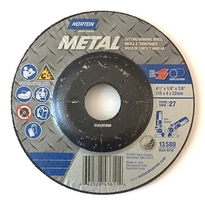 Depressed Center Wheel, Type 27, 4 1/2 in Dia, 0.125 in Thick, 7/8 in Arbor NEW - Picture 1 of 5