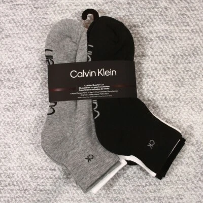 Calvin Klein 6-Pair Men's Cushion Quarter Cut Socks white black gray Size 7-12 - Image 1 of 2