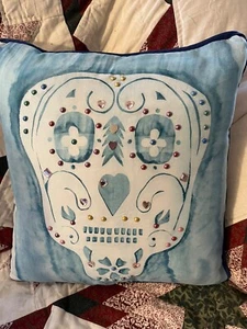 eOriginal cyanotype printed embellished skull pillow case - Picture 1 of 3