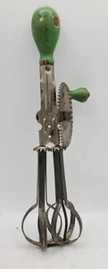 Vintage A & J Wooden Green Handle EGG BEATER Mixer Kitchen Primitive Farmhouse - Picture 1 of 7