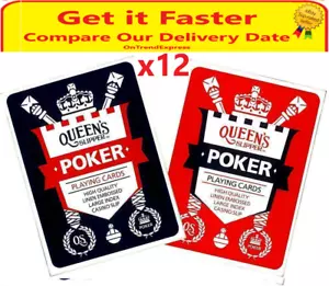 12 x Queen's Zapatillas de PÓQUER Mazo de Cartas Calidad Casino Deslizantes 6 ROJO + 6 AZUL - Imagen 1 de 8