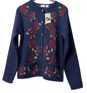 Classic Elements Acrylic Blue Floral Print Gold Buttons, Women’s Medium. New - Picture 1 of 8