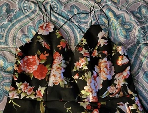 Schwarz Folie Blumendruck Trägerkleid und Midirock Set 3XL - Bild 1 von 7