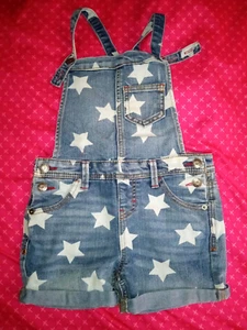 Girls Cat & Jack Jean Shortalls Denim Romper White Stars Size 6/6x - Picture 1 of 5