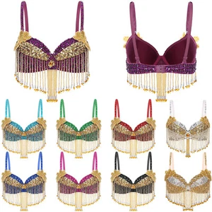 Women Bra Performance Bralette Indian Tops Sequins Clubwear Stage Costume Theme - Picture 1 of 100