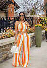Damen Sommer sexy orange Neckholder Top und hochtaillierte Hose Mode Stil Tracksui