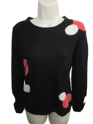 Suéter Peck & Peck 100% Cashmere Black Circles Crew tamanho M pode caber pequeno P - Imagem 1 de 4
