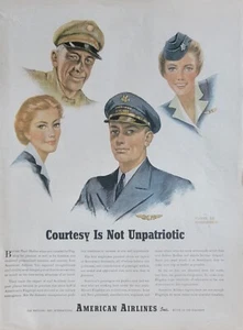 American Airlines "Courtesy Not Unpatriotic" Kammerer Art 1944 WWII Aviation Ad - Picture 1 of 1