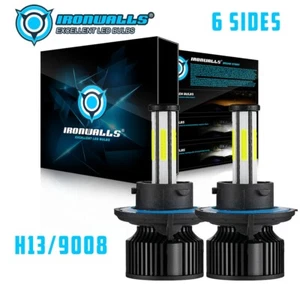 6-Seiten H13 9008 LED Scheinwerfer Glühbirnen Kit 420000LM Hi/Lo Beam superhell weiß - Bild 1 von 12