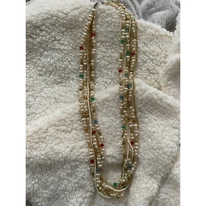 Vintage 7-Strand Pearl and Seed Bead Gold / Cream Multi-Colored Necklace - Picture 1 of 7
