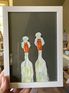 Pintura original de ganso sobre tablero de lienzo 5/7, animales, obras de arte, mini, pequeño - Imagen 1 de 6