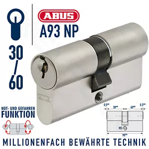 ABUS A93 NP 30/60 Türzylinder Schließzylinder Doppelzylinder bis 100 Schlüssel - Picture 1 of 27