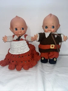 Vintage Set Kewpie Dolls 12” Blue Eyes Korea Posable Rubber Thanksgiving Crochet - Picture 1 of 19