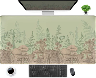 Tappetino per Mouse Con Foglie Verdi, Tappetino Da Scrivania Beige Con Foresta E - Immagine 1 di 4