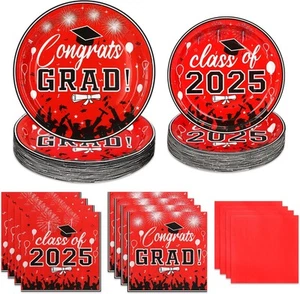 80 Pcs Graduation Party Plates and Napkins 2025 Red-serve 20 - Picture 1 of 6