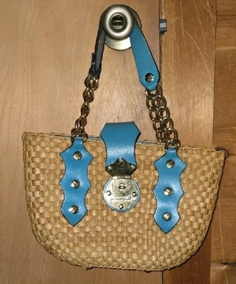 Michael Kors Straw Tote Bag With Teal And Gold Accents - Изображение 1 из 4