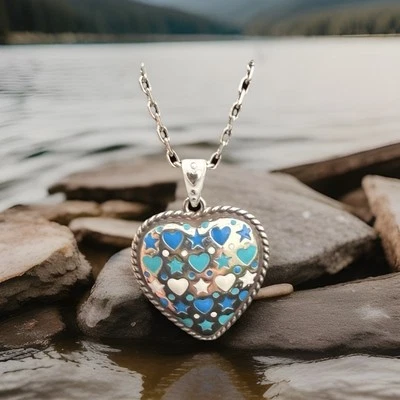 Collar Brighton Amore Tonos Multi Corazones Azules y Blancos Plata Nuevo con Etiquetas Foto 1 de 4