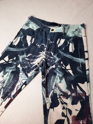 Just Cavalli women's floreal pattern cotton blend trousers jeans pants white blu - Imagen 1 de 4