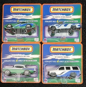 1x Komplettsatz 4 Taco Bell Matchbox - Neu auf Mint Karten - seltener Lagerfund - Bild 1 von 5