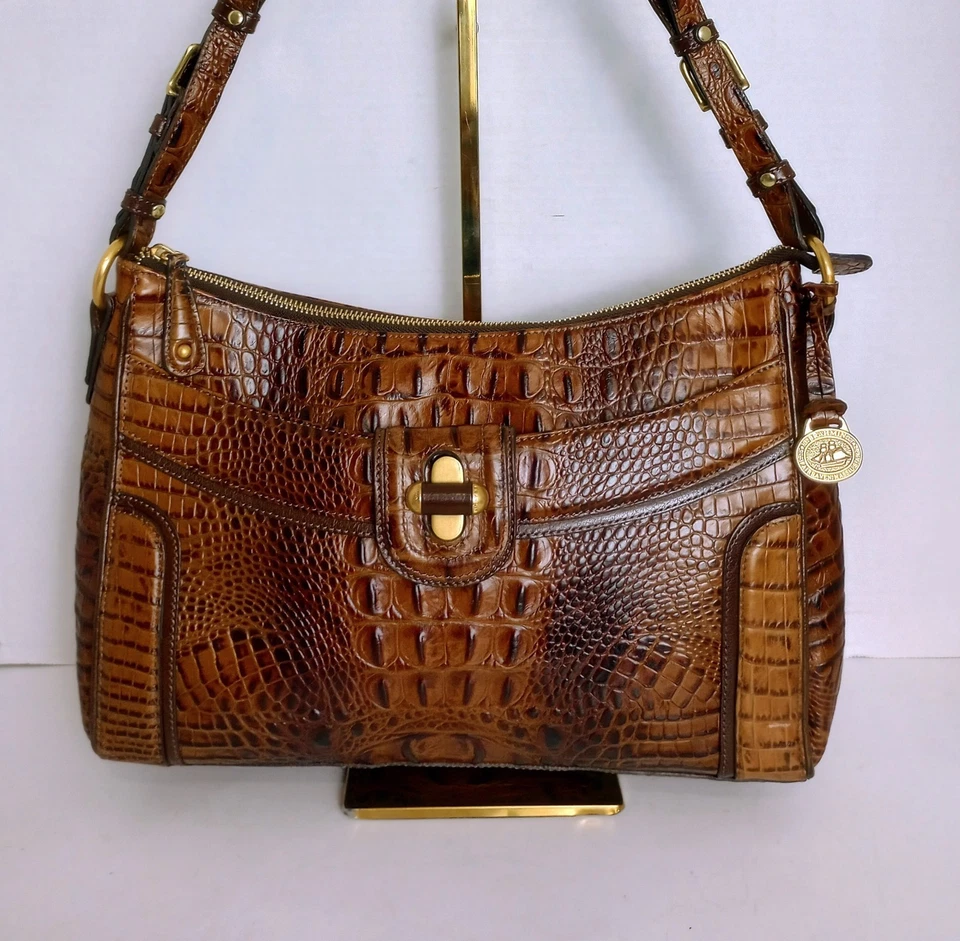 Brahmin Pecan Melbourne Crocodile Embossed Leather Hobo Shoulder Bag - Image 1 of 4