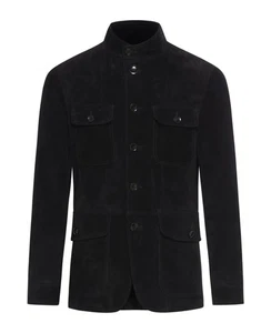 Herren Schwarz Wildleder Militär Lederjacke Echt Wildleder Leder Militärjacke - Bild 1 von 7