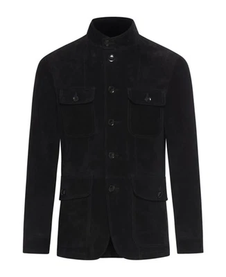 Herren Schwarz Wildleder Militär Lederjacke Echt Wildleder Leder Militärjacke - Bild 1 von 4