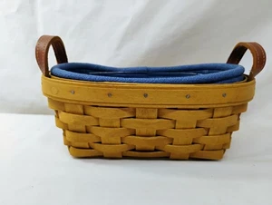 Longaberger 2004 kleiner Korb mit Ledergriffen Denim Liner & Protector - Bild 1 von 7