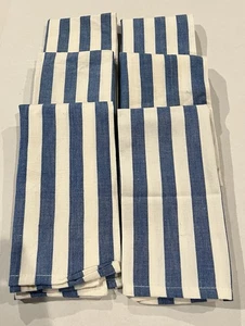 Pier 1 Imports Set Of 6 Cotton Fabric Napkins Blue White (cream) Striped, NWOT - Picture 1 of 5