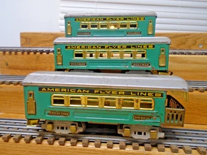 30er American Flyer Vorkrieg 3171/72 Typ drei beleuchteter Metall Personenwagen Set - Bild 1 von 9
